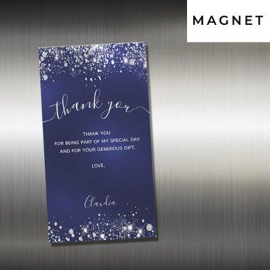 Navy blue silver glitter magnet thank you