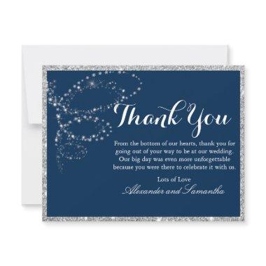 Navy Blue Silver Glitter Snowflake Thank You
