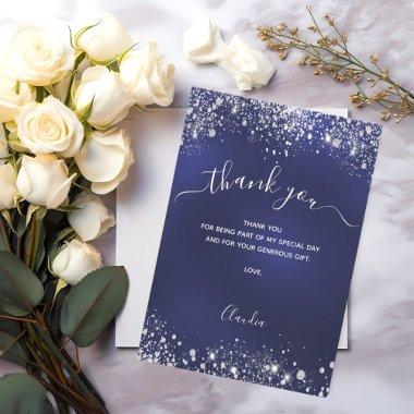 Navy blue silver glitter sparkles script thank you
