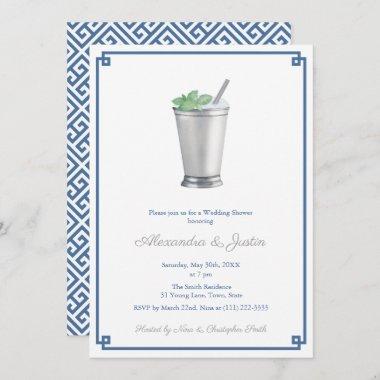 Navy Blue & Silver Gray Mint Julep Wedding Shower Invitations