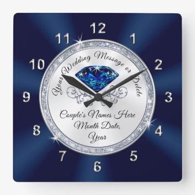 Navy Blue, Silver Personalized Wedding Clock