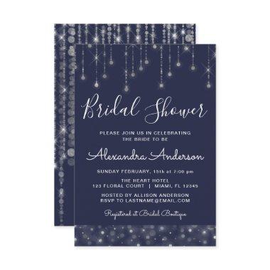Navy Blue Silver String Lights