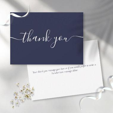 Navy Blue Simple Modern Elegant Script Thank You
