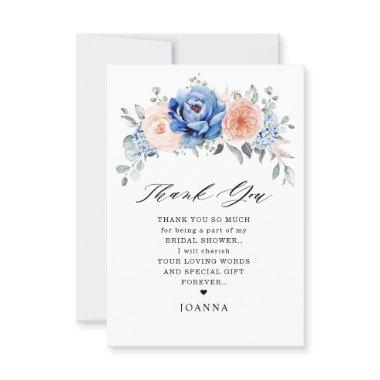 Navy Blue Slate Dusty Blush Pink Bridal Shower Thank You Invitations