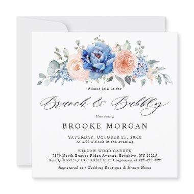 Navy Blue Slate Dusty Blush Pink Brunch & Bubbly Invitations