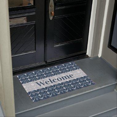 Navy Blue Spring Flowers Art Nouveau Style Doormat