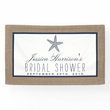 Navy Blue Starfish Beach Burlap Bridal Shower Banner