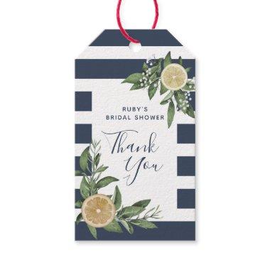Navy Blue Stripe Watercolor Lemon Bridal Shower In Gift Tags