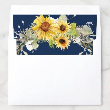 Navy Blue Sunflower Floral Watercolor Greenery Envelope Liner