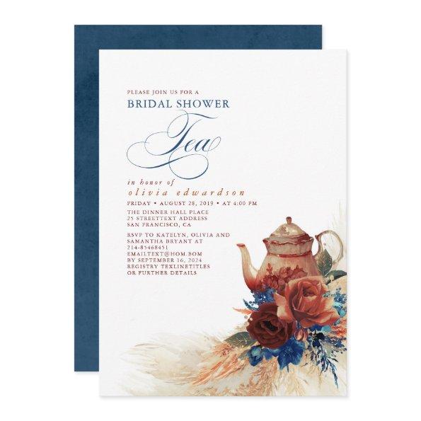 Navy Blue Terracotta Floral  Tea
