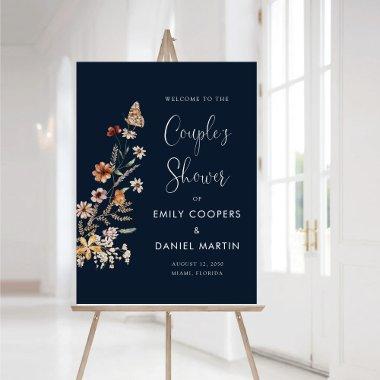 Navy Blue Tiny Wildflower Couples Shower Foam Board