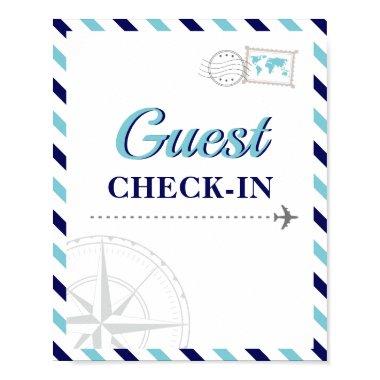 Navy Blue Travel Airplane Guest Check-in Welcome Poster