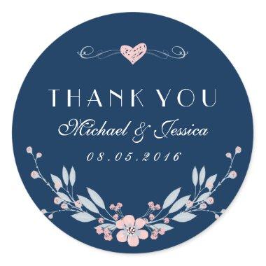 Navy Blue Vintage Flower Wedding Sticker with Love