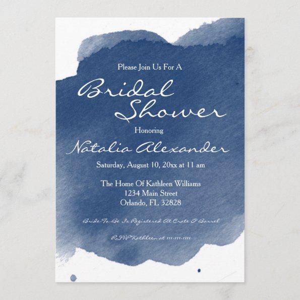 Navy Blue Watercolor Bridal Shower Invitations