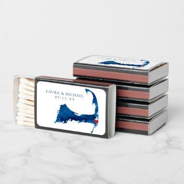 Navy Blue Watercolor Cape Cod Map Wedding Matchboxes