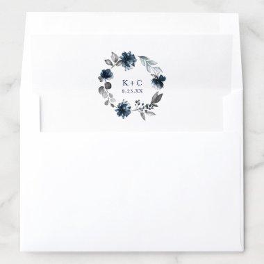 Navy Blue Watercolor Floral Wedding Envelope Liner