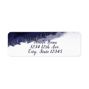 Navy Blue Watercolor Gold Modern Chic Elegant Label