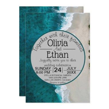 Navy blue waves coastal Wedding Invitations