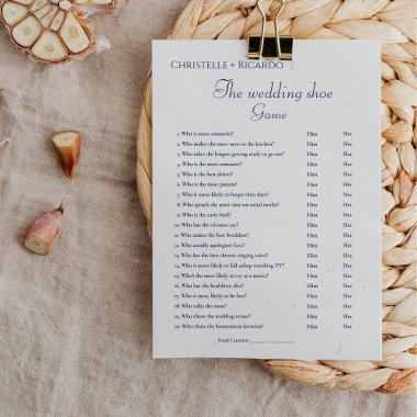 Navy blue wedding shoe game bridal shower game announcement