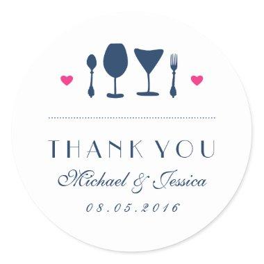 Navy Blue Wedding Thank You Sticker Fork and Spoon