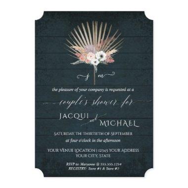 Navy Blue White BOHO Tropical Floral Couple Shower