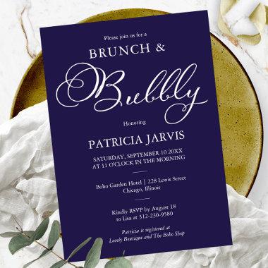 Navy Blue White Brunch And Bubbly Bridal Shower Invitations