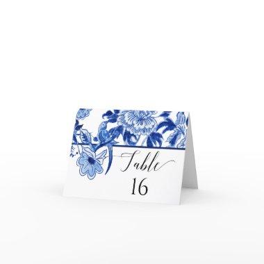 Navy Blue White Floral Chinoiserie Table Number