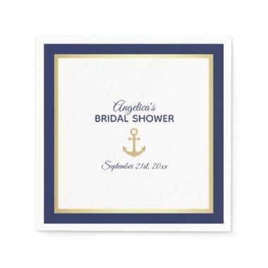 Navy Blue White Gold Anchor Nautical  Napkins