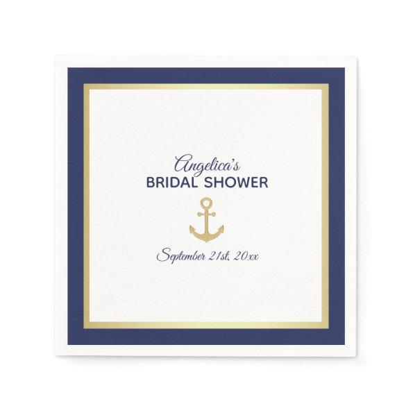 Navy Blue White Gold Anchor Nautical  Napkins