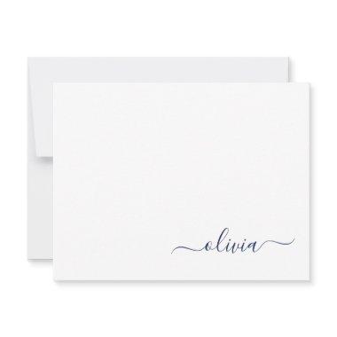 Navy Blue White Modern Script Girly Monogram Name Thank You Invitations