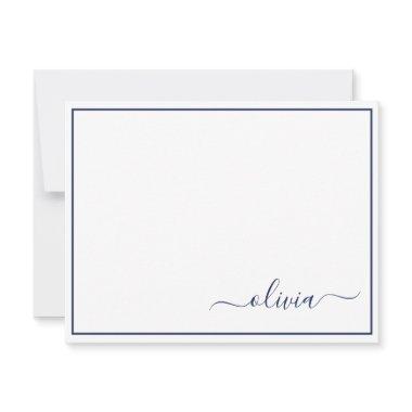 Navy Blue White Modern Script Girly Monogram Name Thank You