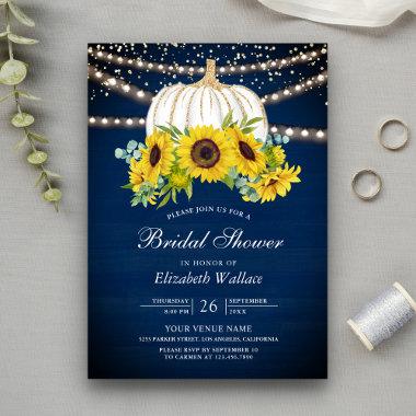 Navy Blue White Pumpkin Sunflowers Bridal Shower Invitations