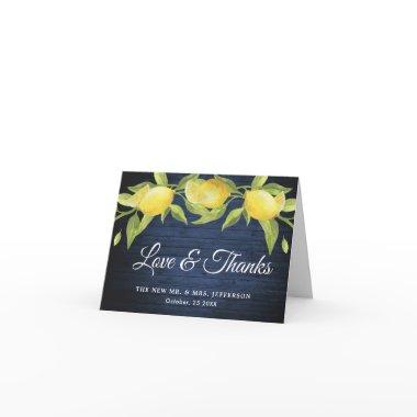 Navy Blue Wood & Lemons Greenery Watercolor Rustic Thank You
