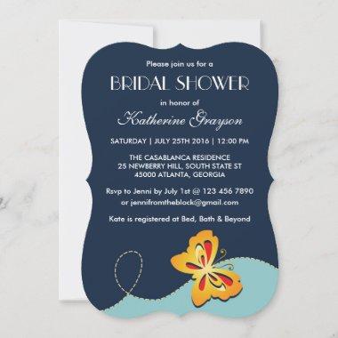 Navy Blue Yellow Butterfly Shower Invitations