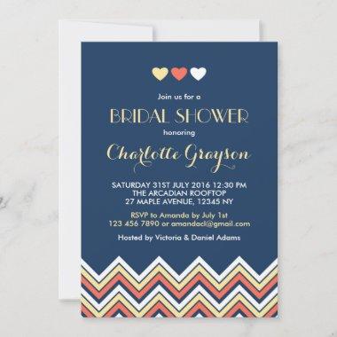 Navy Blue Yellow Chevron Bridal Shower Invitations