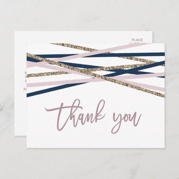 Navy Blush and Gold Streamers Thank You PostInvitations