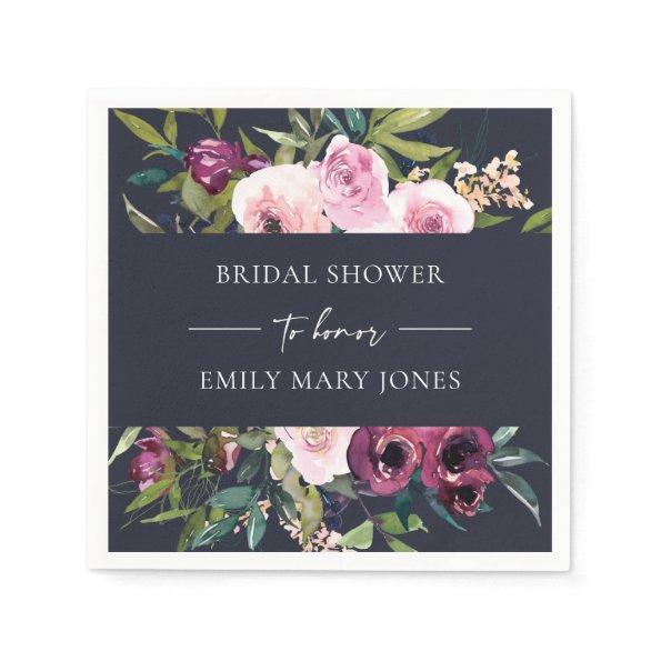 NAVY BLUSH BURGUNDY FLORAL BUNCH  NAPKINS