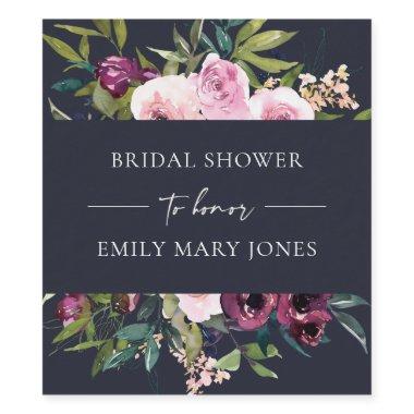 NAVY BLUSH BURGUNDY FLORAL BUNCH  WINE LABEL
