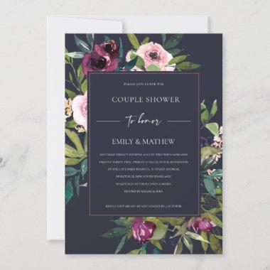 NAVY BLUSH BURGUNDY FLORAL BUNCH COUPLE SHOWER Invitations
