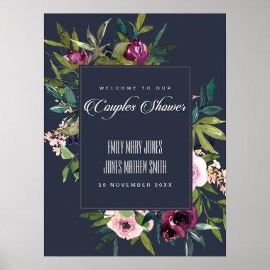 NAVY BLUSH BURGUNDY FLORAL COUPLES SHOWER WELCOME POSTER