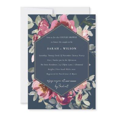 NAVY BLUSH BURGUNDY ROSE COUPLES SHOWER INVITE