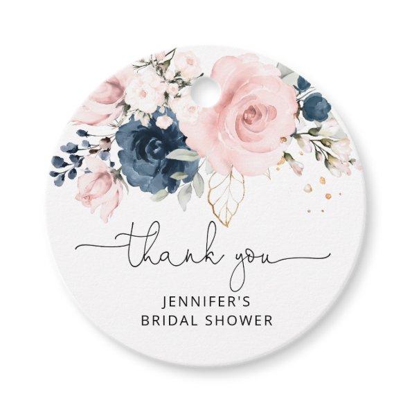 Navy Blush floral bridal shower Favor Tags