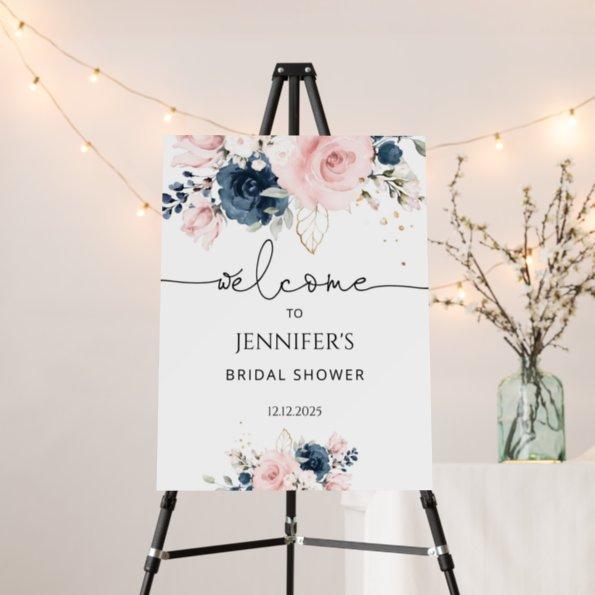 Navy blush floral bridal shower welcome foam board