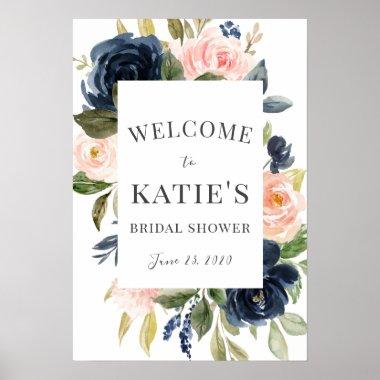 Navy & Blush Floral Bridal Shower Welcome Poster