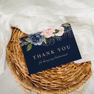 Navy blush floral bridesmaid thank you Invitations