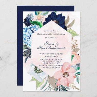 Navy Blush Floral Bridesmaids Luncheon Invites