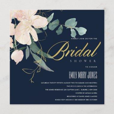 NAVY BLUSH FLORAL BUNCH WATERCOLOR BRIDAL SHOWER Invitations