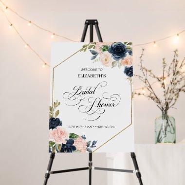 Navy Blush Floral Geometric Bridal Shower Welcome Foam Board