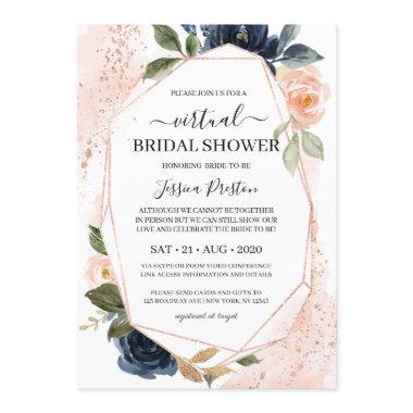 Navy Blush Floral Geometric Virtual Bridal Shower Invitations