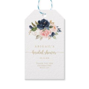 Navy Blush Floral Gold Bridal Shower  Gift Tags